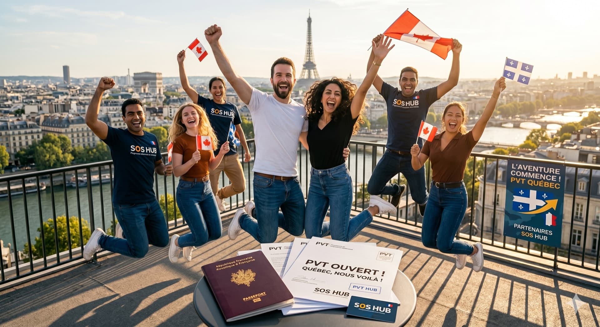 Jeunes Portugais célébrant leur PVT Canada · De Lisbonne à Montréal avec SOS Hub Canada